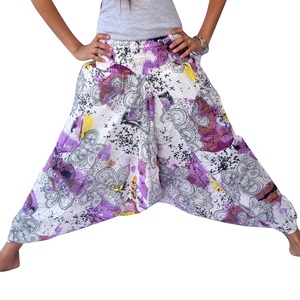 กางเกงโยคะสำหรับผู้ชายผู้หญิง,กางเกงฮาเร็มผ้าฝ้ายพิมพ์ลายดอกไม้แบบแฮนด์เมดสไตล์อินเดีย - Product Image 2