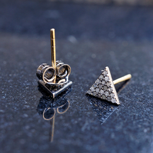 Pendientes de tuerca triangulares de diamante pavé auténtico para mujer, Plata de Ley 925, oro de 14k hecho a mano, joyería para mujer, regalos para ella - Product Image 2