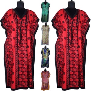 Kaftans ชุดเดรสทรงแม็กซี่ยาวคอตตอนแขนกุดผ้าคอตตอนดีไซน์ทันสมัยผ้าคอตตอนพิมพ์ลายดอกไม้ใส่สบายคอวี - Product Image 1