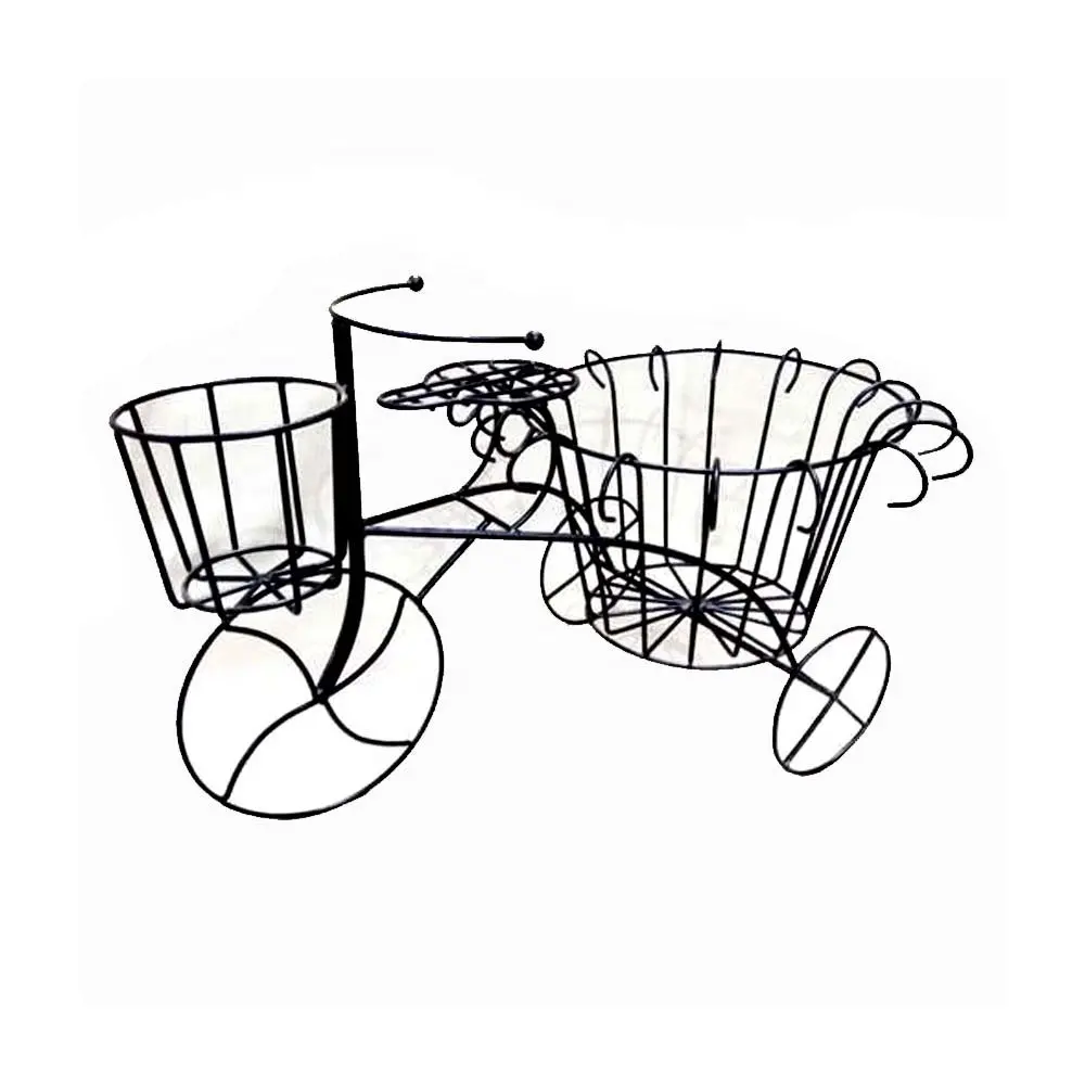 Suporte triciclo de ferro triciclo com dois cestas, suporte preto de planta triciclo metálica suporte para interior dobrável suporte guarda-chuva