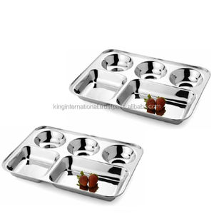 Veqking plateau à compartiments en acier inoxydable, plateau alimentaire de haute qualité dernier design à 3 ou 4 ou 5 compartiments - Product Image 1