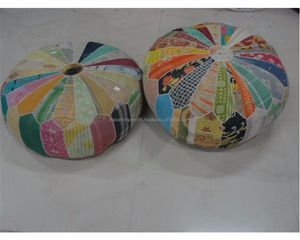 Pouf ottoman en patchwork de coton fait main, coussin de sol personnalisé, décoration bohème pour la maison, poufs ronds vintage Kantha - Product Image 2