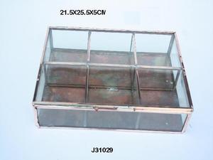 Caja de cobre y vidrio de forma geométrica con accesorios de latón en acabados antiguos Organizador de joyas Caja de usos multiusos para mujeres - Product Image 5