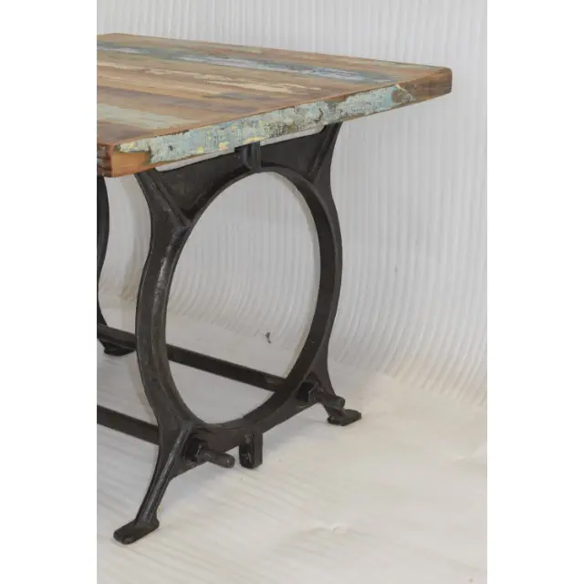 Cast Iron Legs Reclaimed Scrap Wood Top Dining Table
