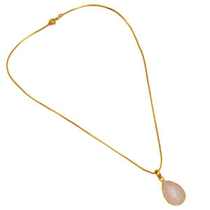 925 Sterling Silver Pendant <b>Necklace</b> <b>Gold</b>-Plated Pear <b>Rose</b> Quartz Gemstone Classic Jewelry Engagement Wedding Party Anniversary - Product Image 2