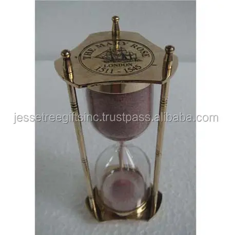 Metal & Glass Sand Timer With Antique Brass Finishing Round Shape Elegant Design For Measuring The Time Wholesale Price