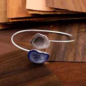 Natural geode druzy gemstone adjustable bangle silver plated bracelet jewelry new collections jewelry gifted jewelry gifts items