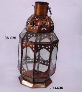Bougeoir en fer hexagonal lanterne décoration de la maison avec finition en cuivre et métal PC en verre uni pour boîte de salon emballée - Product Image 5
