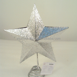 Metal Silver Glitter <b>Christmas</b> <b>Tree</b> Topper for Home Living Room <b>Table</b> Top Decorative Item - Product Image 1