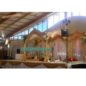 Ensemble de mandap traditionnel en bois pour mariage indien, sculpté à la main, en fibre dorée, mandap de mariage traditionnel indien, installation de mandap de mariage indien aux États-Unis - Product Image 1