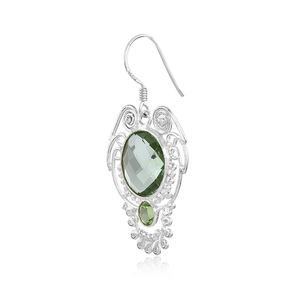 Handmade 925 Sterling Silver <b>Dangle</b> <b>Earrings</b> with Peridot Green Amethyst Gemstone <b>Gold</b> Plating for Wedding or Gift - Product Image 3