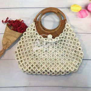 Bolso de Ganchillo con Asa de Ratán Encerado, Forma de Media Luna, Forro de Satén, Cierre de Cordón, Estilo Femenino para Mujer - Product Image 1