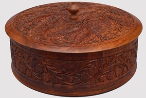 Boîte de rangement en bois de forme ronde, panier en bois fait à la main, seau en bois sculpté, boîte de travail pour pot à polir et incrusté - Product Image 6