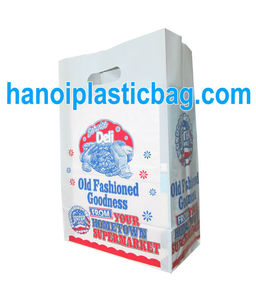 Sac de courses jetable en plastique à poignée découpée et soufflet latéral pliable - Product Image 2