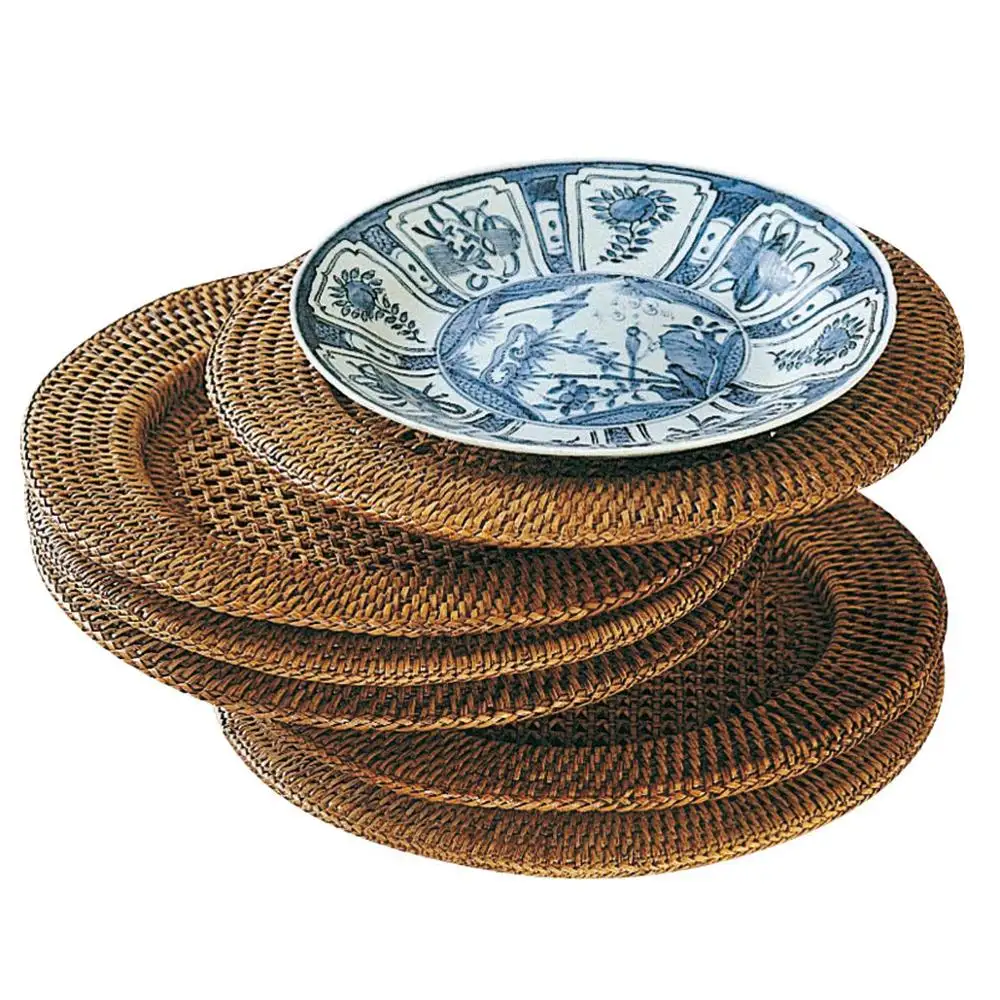 Handmade Rattan Wicker Round Plate Coaster Placemats CLASSIC Simple Party Charger Plate Table Decoration For Restaurant