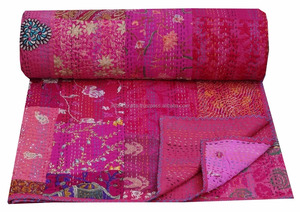 Indian Hand Made <b>Patchwork</b> Kantha <b>Bedding</b> Blanket - Product Image 2
