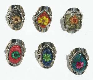 Fashion Rings with Natural Dried Flowers Handmade Peruvian Costume Jewelry for Women - Product Image 2