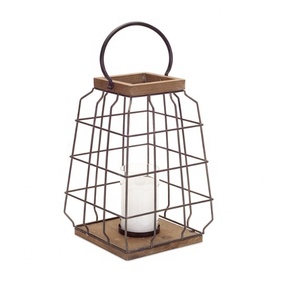 Linterna de alambre y madera rústica con portavelas Diseño elegante para una iluminación acogedora y una decoración moderna para el hogar - Product Image 1