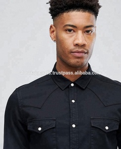 Camisas de mezclilla de algodón 100% unisex de alta calidad con logotipo personalizado impreso de manga larga de talla grande estilo informal transpirable al por mayor - Product Image 4