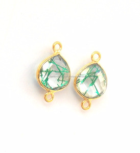 พลอยทับทิมสีเขียวเครื่องประดับทองเหลืองรูปหัวใจ24K ชุบทองตัวเชื่อมต่อแบบสองด้านทำด้วยมือ - Product Image 3