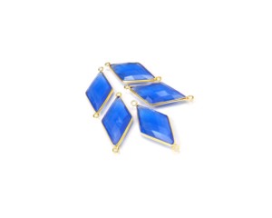 Lunette multi-pierres précieuses calcédoine bleue connecteur Boho plaqué or fait à la main pour la fabrication de bijoux lunette de lien de pierre de naissance - Product Image 4
