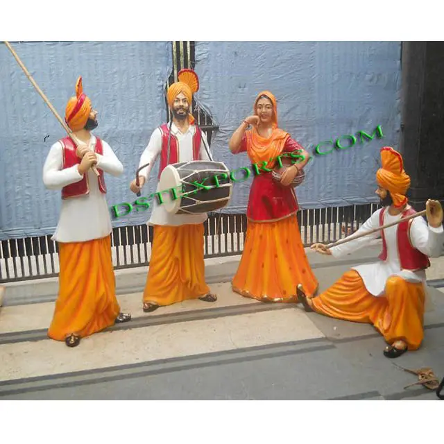 Conjunto de estátua bhangra de casamento, punjabi, cultura do punjabi, decoração, estátua de fibra de vidro dançante