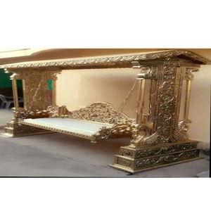 Modern Look Wedding Stage <b>Swing</b> Golden Metal <b>Swing</b> Jhula Wedding Wooden Carved <b>Swing</b> Decoration - Product Image 1