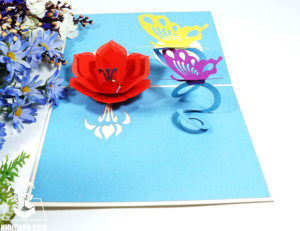 Lovely Birthday Floral Card Flower and Butterfly Pop Up Card Artesanía vietnamita fabricante al por mayor - Product Image 3
