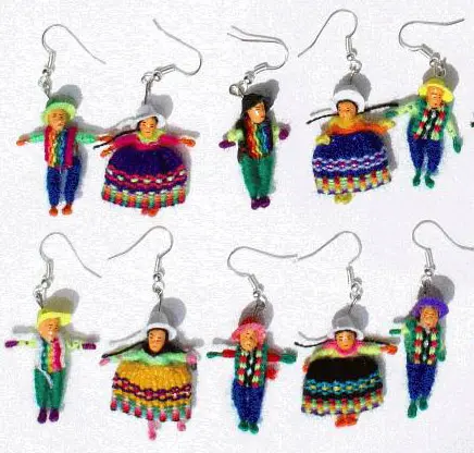 Indian Dolls Earrings Ethnic Peruvian Men and Women Tribal Handmade Wool Jewelry Wholesale