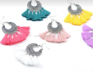 Pendientes de Borla de Hilo de Algodón para Mujer, Estilo Moderno 2018, Chapados en Latón, Hechos a Mano, Tamaño Personalizado - Product Image 1