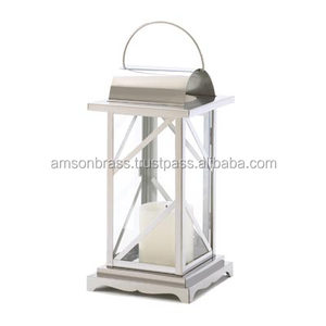 Vente en gros bon marché Bougeoirs chauffe-plat en acier argenté avec lanterne à bougie en verre massif et à poignée Lanterne à bougie - Product Image 3