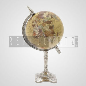 Silver Hammered Decorative Antique |World Globe Vintage <b>Rotating</b> Plastic Educational <b>Desk</b> Decor Home Office Study Geography Tool - Product Image 1