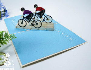 Tarjeta de Amistad diaria, tarjeta emergente de carreras de bicicletas, artesanía vietnamita, invitación de corte por láser, artesanía - Product Image 3