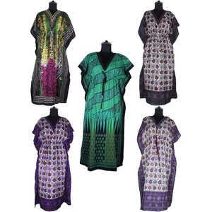 Impresionante caftán largo de algodón para mujer vestido estampado de bloque de mano asequible africano tradicional Dashiki Kaftan fabuloso para mujer - Product Image 1