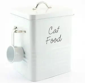 Pet Food Container Cat Food Storage Container Tin Box White Metal Box Clear High Quality Metal Pet Bowls & Feeders for Cats