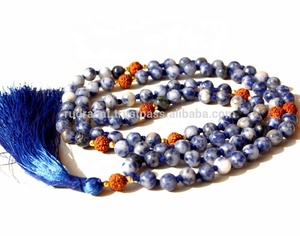 Venta caliente de los hombres naturales 108 Bead Rudraksha Sodalite Mala Meditación Yoga Collar con borla Regalo para hindú - Product Image 3