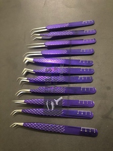 Violet rose noir japonais en acier inoxydable diamant Grip Logo personnalisé pince à épiler d'extension de cils testé à la main Volume pince à cils - Product Image 2