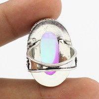 Bague en verre dichroïque et pierre précieuse bleue unisexe, faite à la main en argent sterling 925, style bohème, personnalisable, idéale pour mariage et soirée