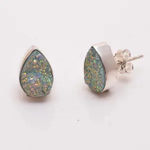 Titanium Druzy Earrings 925 Sterling Silver Women Jewelry Sticky Stud, 925 Silver Jewelry, Sterling Silver Jewelry