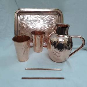 Jarra de cobre y vidrio Vintage, con bandeja en caja de regalo - Product Image 1