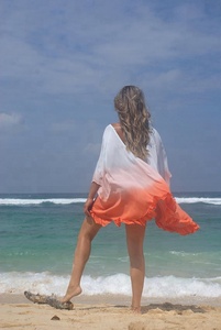 Ropa de playa para mujer en verano, Vestido de playa personalizado con tinte de corbata, caftán corto con encaje en la parte inferior, cubierta transparente Sexy - Product Image 4