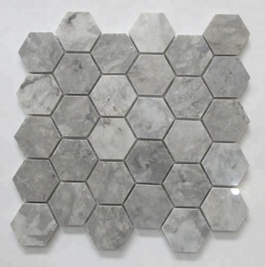 Azulejos de mosaico hexagonales de mármol gris de estilo chino moderno, solución de diseño gráfico de baño para paredes interiores y piscinas para apartamentos - Product Image 3