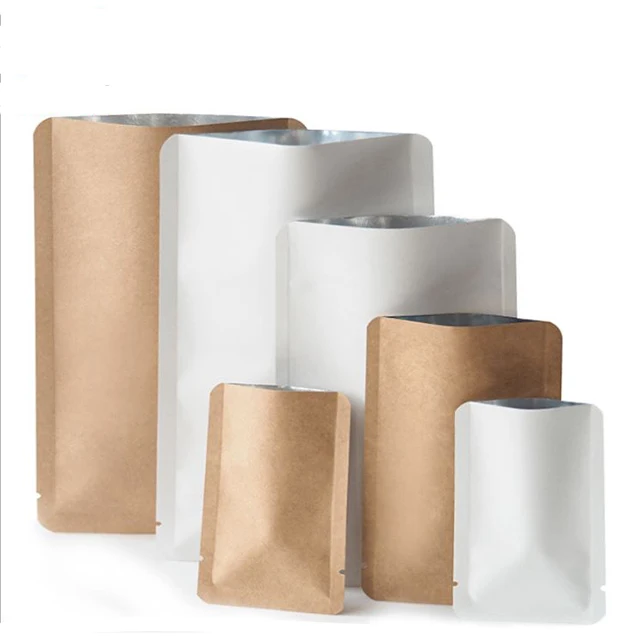 Heat seal vacuum open top kraft paper mylar aluminium foil packing pouch