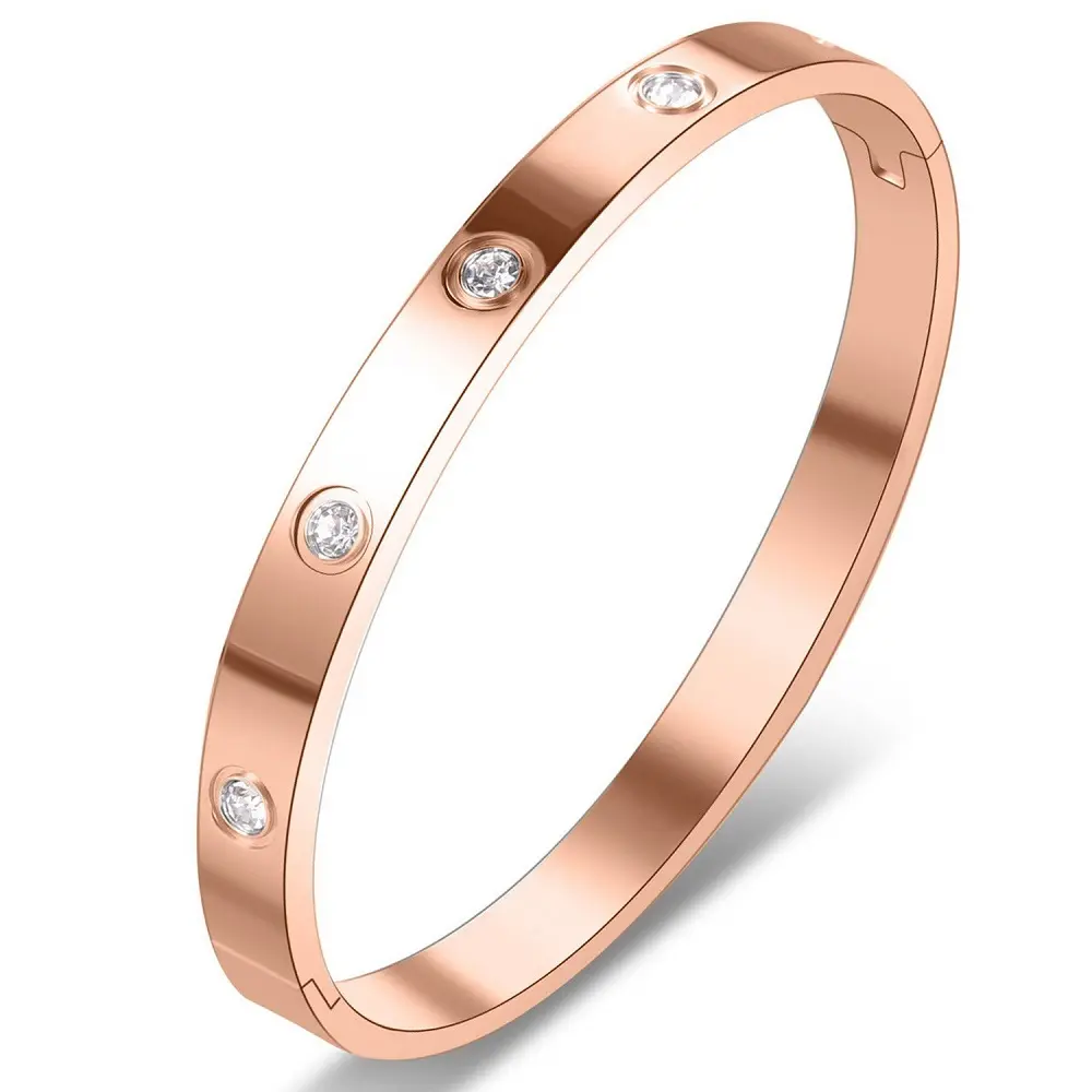 Exklusives modisches echtes rundes Armband aus weißem Diamant in 14 Karat Roségold für Damen