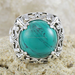 Anillo de Plata de Ley 925 con gema turquesa, joyería fina clásica con piedras preciosas - Product Image 3