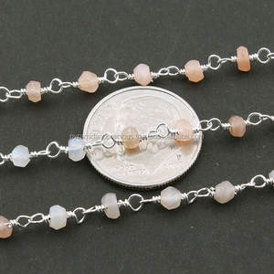 Unisex หินมูนสโตนหลายเหลี่ยม3-4มม. ชุบเงินลูกปัดลูกประคำชุบสำหรับงานแต่งงานของขวัญงานเลี้ยงครบรอบ - Product Image 2