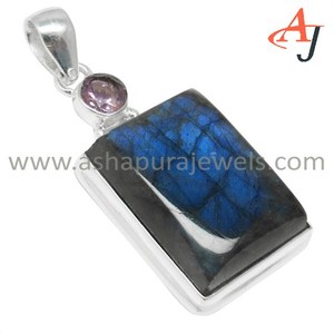 Pendentif en argent Sterling 925, Labradorite améthyste, bijoux uniques, pierre, bijoux en argent - Product Image 2