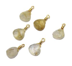 Conector colgante de rutilo dorado natural en forma de corazón, conector colgante de alambre chapado en oro, conectores de piedras preciosas con amuleto de fianza única - Product Image 3