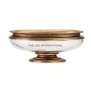 Cuenco decorativo con diseño de forma redonda chapado en oro, cuenco elegante Simple de alta calidad de Metal de vidrio de aluminio - Product Image 1