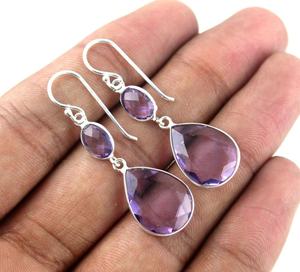 Boucles d'oreilles ovales et en forme de poire en améthyste violette naturelle, bijoux en argent Sterling 925 plaqué - Product Image 5